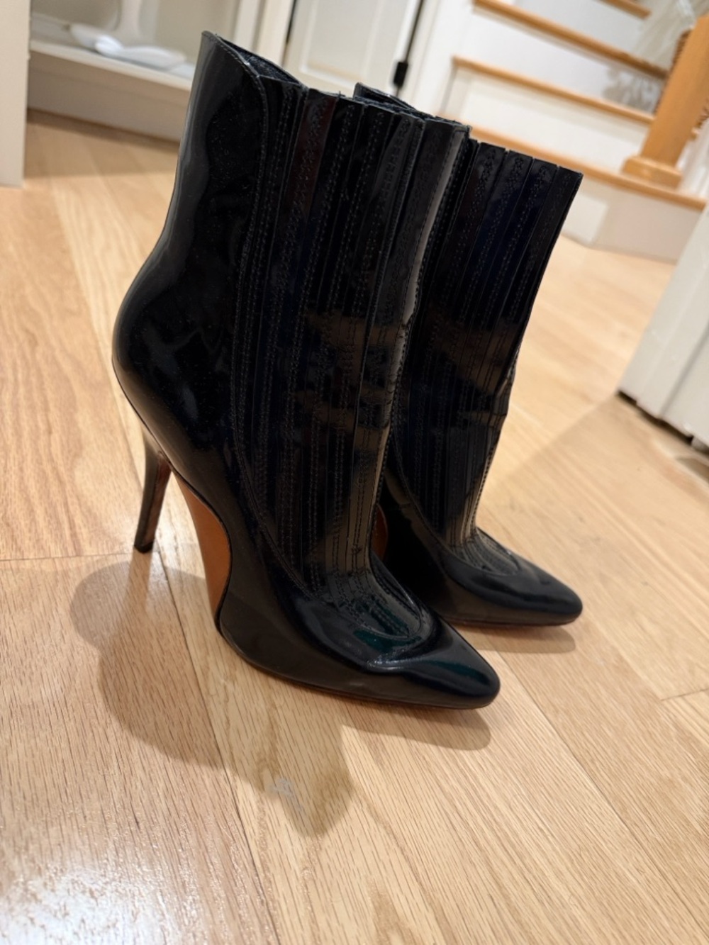 Alexander Wang Black Patent Pointed-Toe Stiletto Ankle Boots